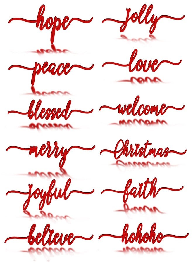 BORAMDO Christmas Wooden Letter Wall Sign Decor 12Pcs, Wooden Words Cutouts for Home Decorations, Table Plate Rustic Ornaments, Blessed Joyful Believe Welcome Merry Christmas Red Wooden Signs… - Image 1
